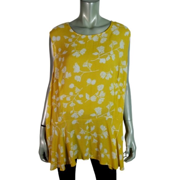 Ava & Viv Tops - Ava & Viv Top Plus Size 4X Lightweight Rayon Scoop Neck Pullover Floral Yellow
